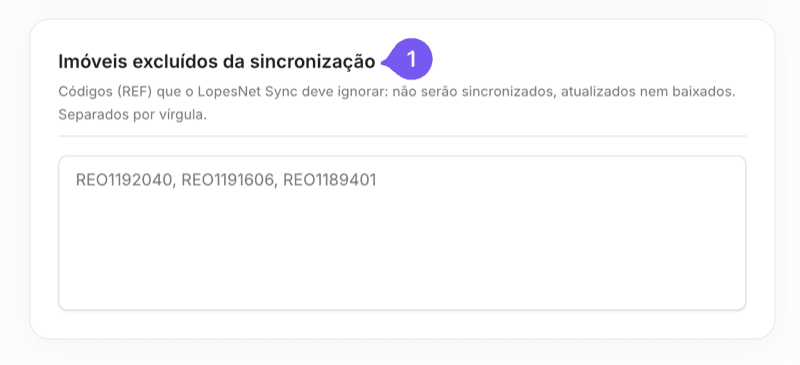 Escolha imóveis para ficar de fora da sincronização Lopes