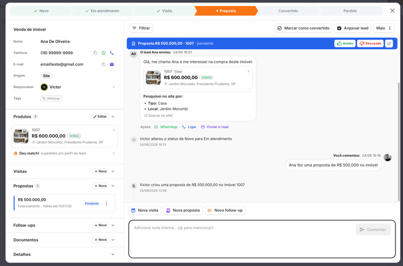 Nova tela de detalhes do lead na versão web