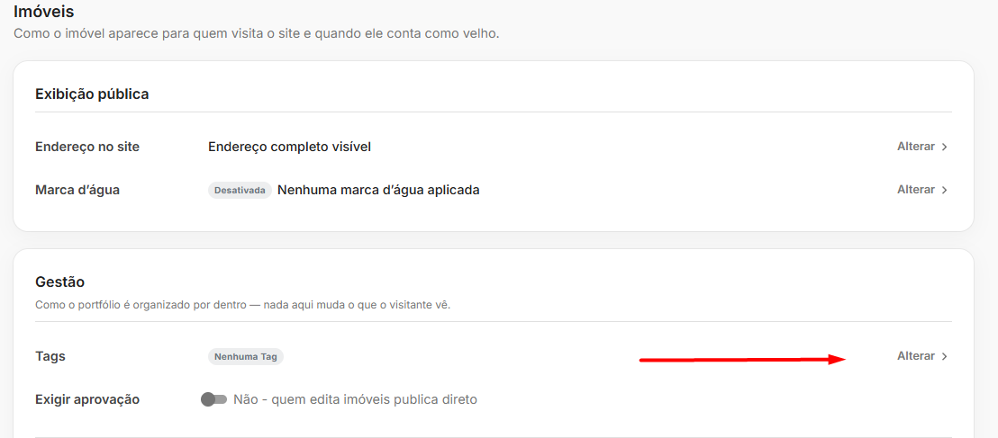 Acesse as tags: botão Alterar na linha Tags