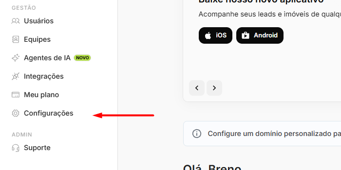 Vá até o menu de configurações