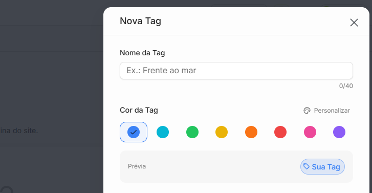 Preencha os dados da tag