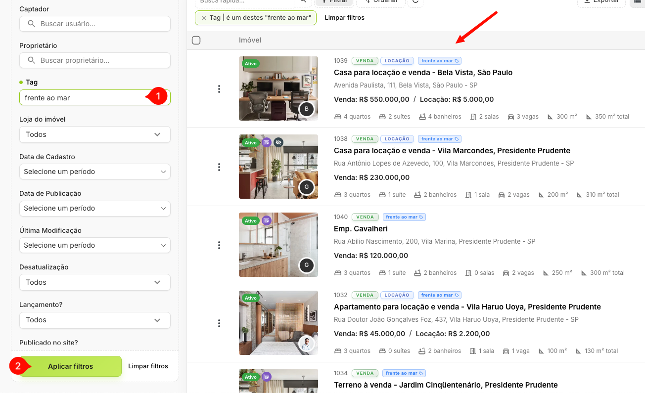 Veja os imóveis de uma tag: filtro por tag na listagem de imóveis