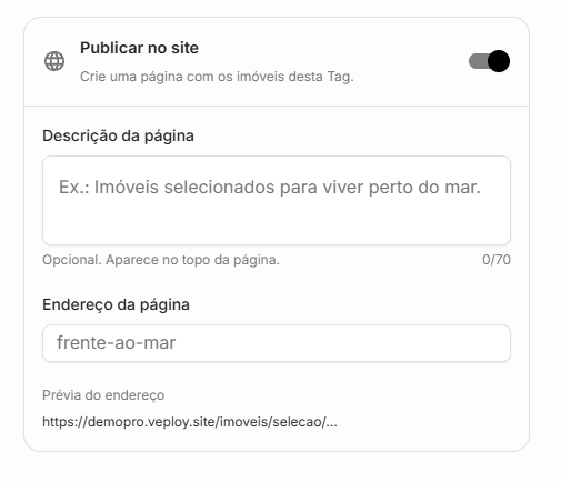 Publique a tag no site