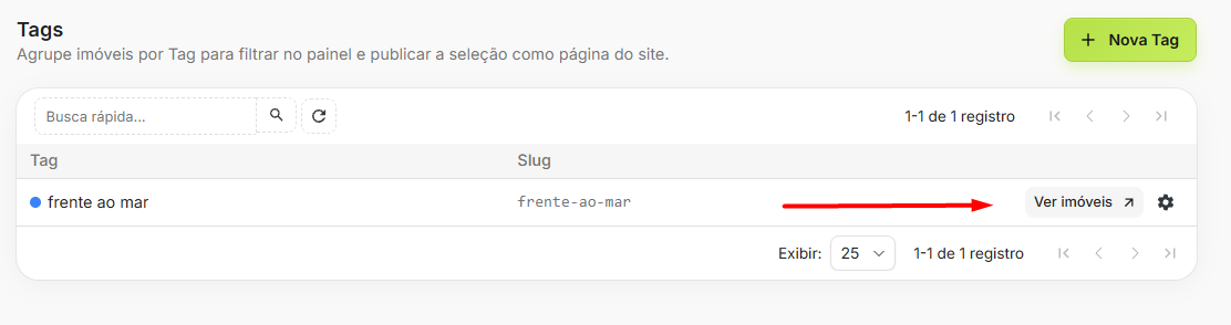 Veja os imóveis de uma tag: botão Ver imóveis na tela de tags