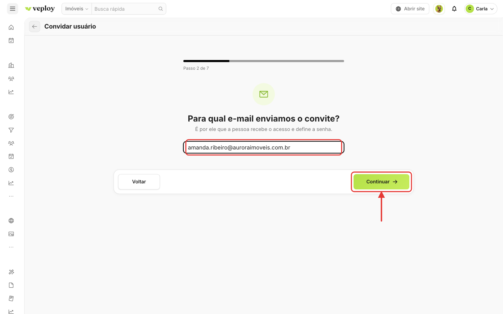 Passo 2: e-mail do convite