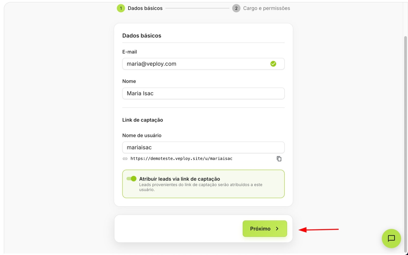 Formulário com os campos de dados básicos do usuário