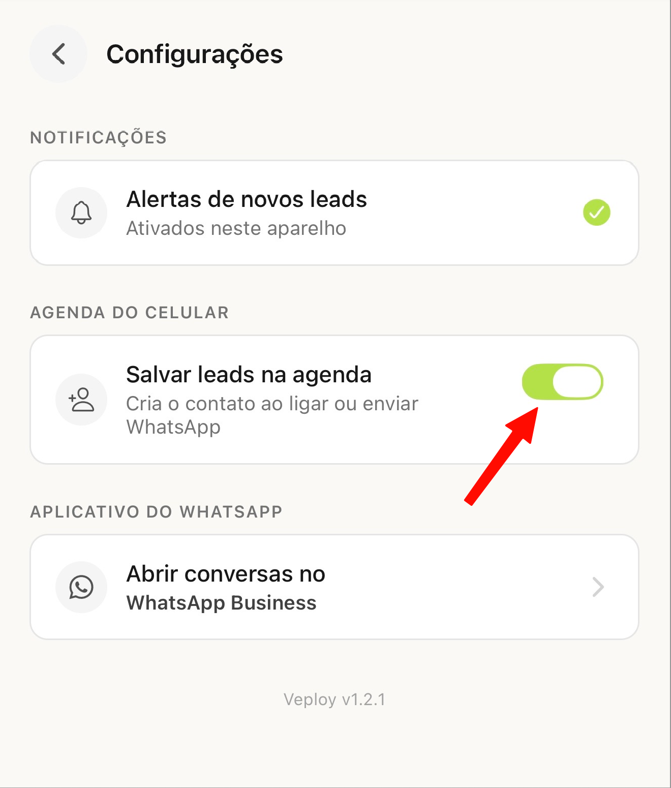 Salve os leads na agenda