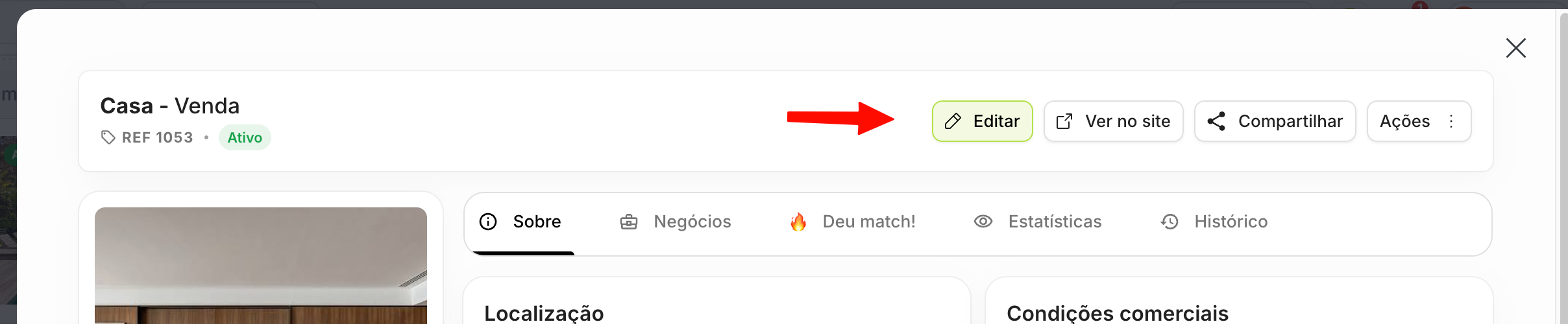 Abra a ficha do imóvel: botão Editar