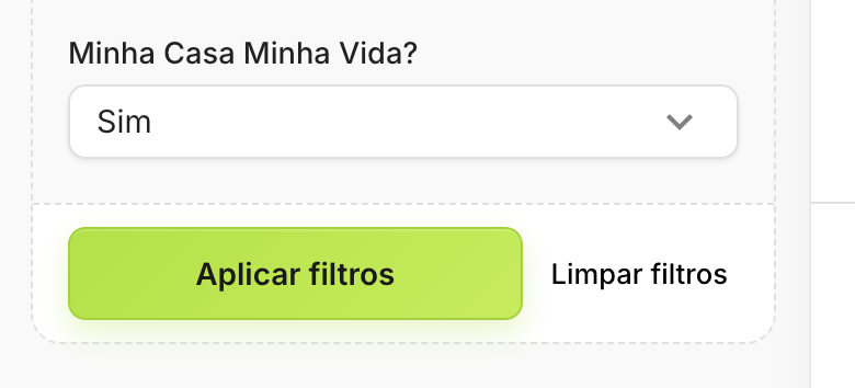 Filtre os imóveis do Minha Casa, Minha Vida: filtro Minha Casa Minha Vida e botão Aplicar filtros