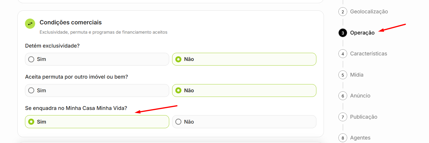 Marque a opção nas condições comerciais