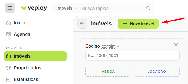Abra a ficha do imóvel: botão Novo imóvel