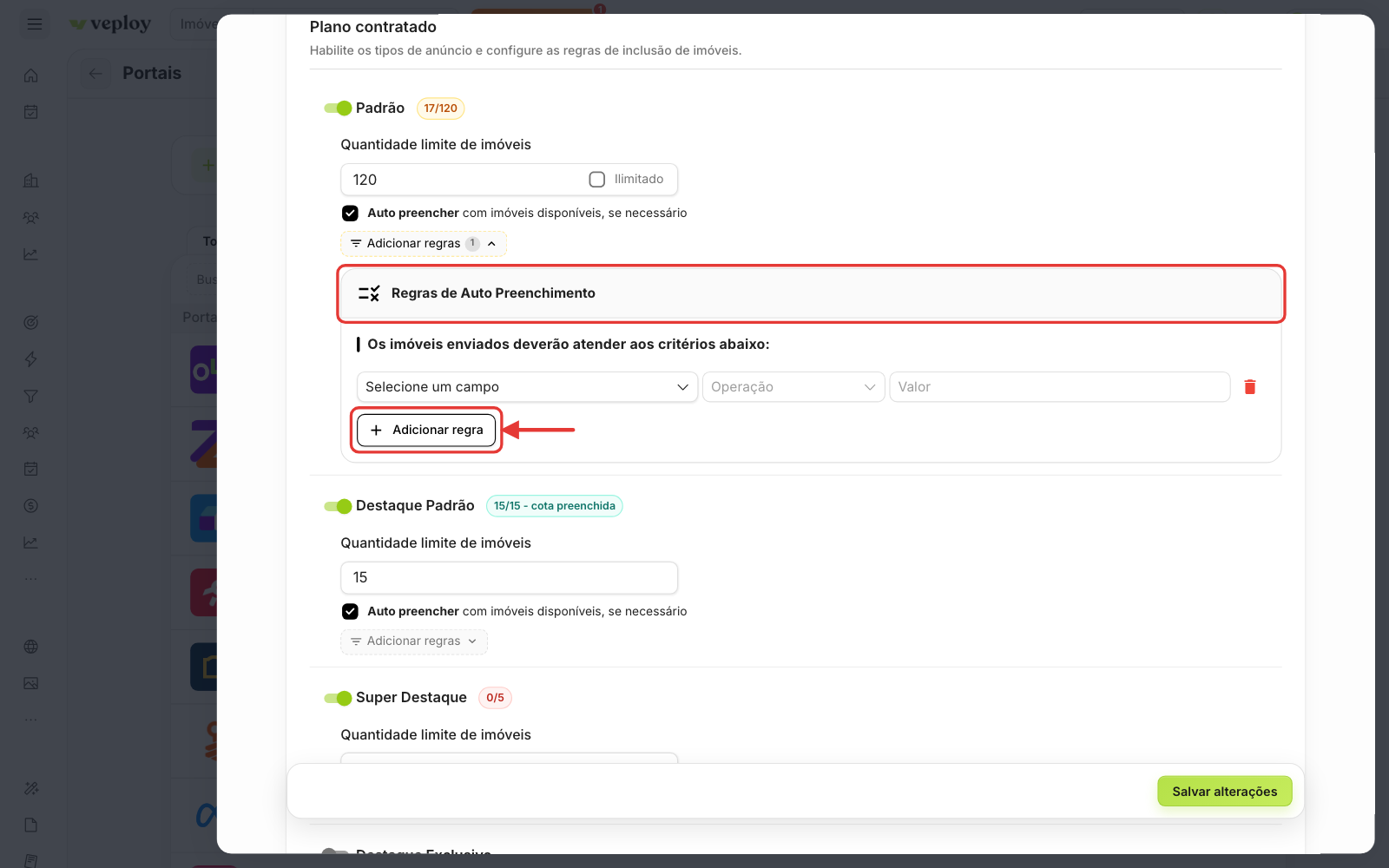 Regras de Auto Preenchimento com o botão Adicionar regra